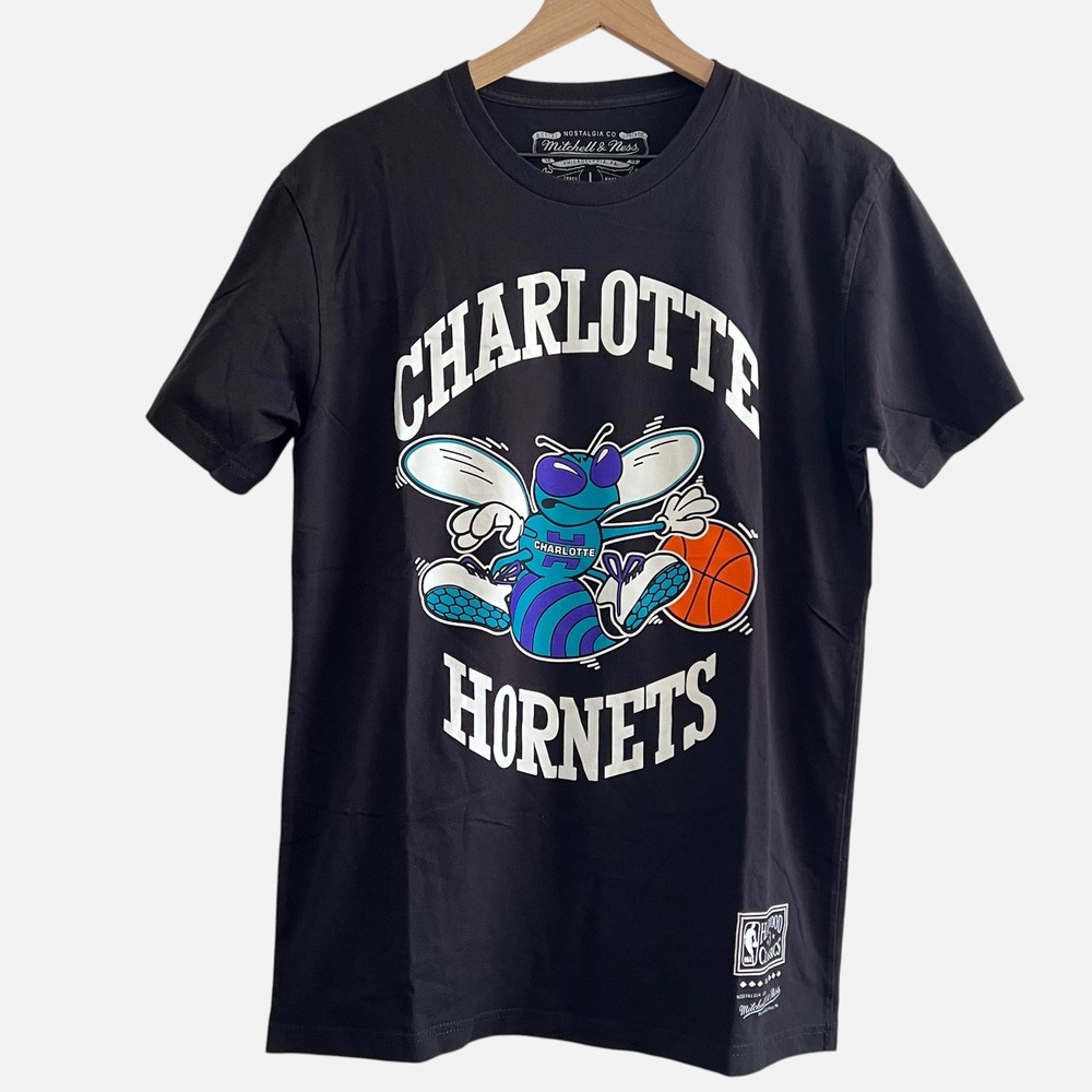 Mitchell & Ness NBA Charlotte Hornets Hardwood Classics Black TShirt Men's L EUC